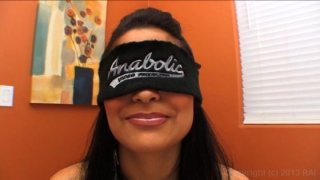 Big Boobed Sophia Lomeli Wears a Blindfold at the Beginning for Two Cocks Image