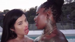 'Hardcore threesome with a nice black cock at dusk by the pool' screenshot nº 32