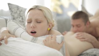 Cute Little Blonde and Her Boyfriend Have Passionate Sex on the Couch