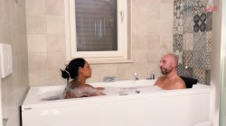 'Italian big boobs toast in the bath with DP and cum' screenshot nº 13