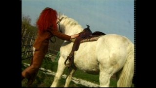 Two kinky friends ride horses before stuffing each other in the barn Screenshot