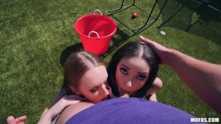 Scarlett Bloom and Daisy Stone Team up on His Cock