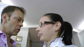 Cute Brunette in Glasses Corina Sucks His Big Dick and Enjoys a Pussy Pounding