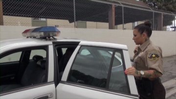 Sexy Little Brunette Female Officer Takes a Big Black Cock
