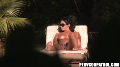 Dark Haired Sunbathing Beauty Rides His Big Cock