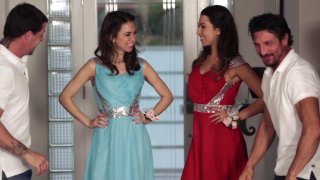 Brunette Beauties in Dresses Riley Reid and Melissa Moore Suck and Fuck Big Dicks Screenshot