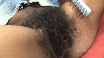 Natural Hairy Pussy Ebony Beauty Gets Cumshot on Her Pussy Screenshot