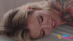 'Blonde Beauty Kitt Jones Rides Ria's Girl Cock' screenshot nº 85